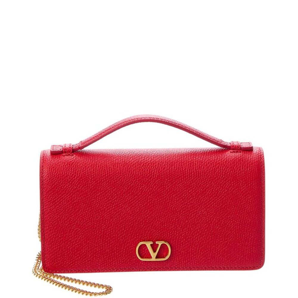 Valentino Vlogo Signature Leather Wallet On Chain, Brown